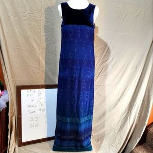 Vintage 90s Carol Little floor length velvet yoke and rayon blend dark blue maxi